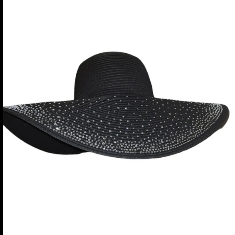 💕NWT Black Beach Hat w/Bling Embellishments💕OSFM